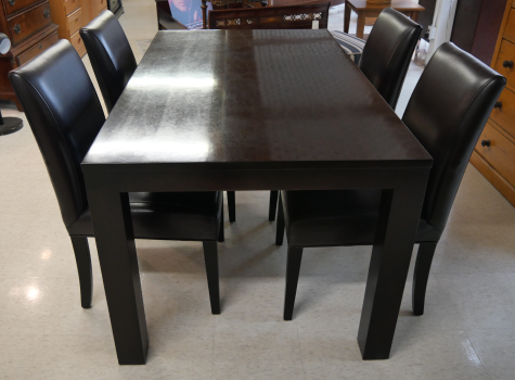68228 Wood table with leather chair set.